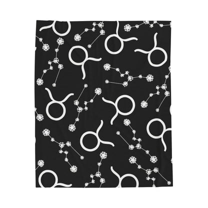 Velveteen Plush Blanket, Taurus Zodiac Sign, Constellation & Symbol, Black, 100% polyester