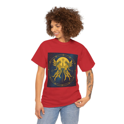 Unisex Heavy Cotton T-Shirt, Space Twins v3, Gemini Zodiac Design