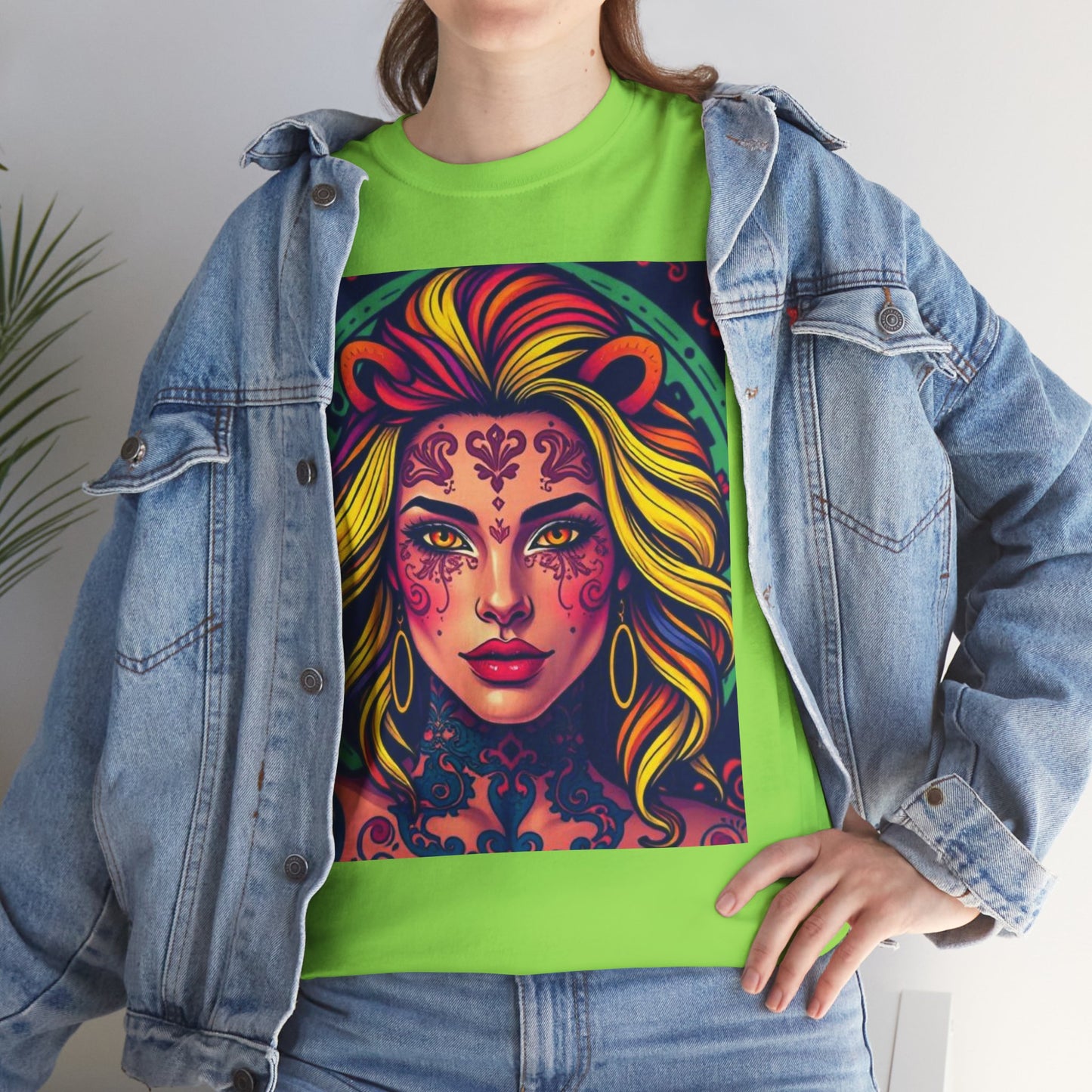Unisex Heavy Cotton T-Shirt, Leo, Zodiac v1, Sexy Art
