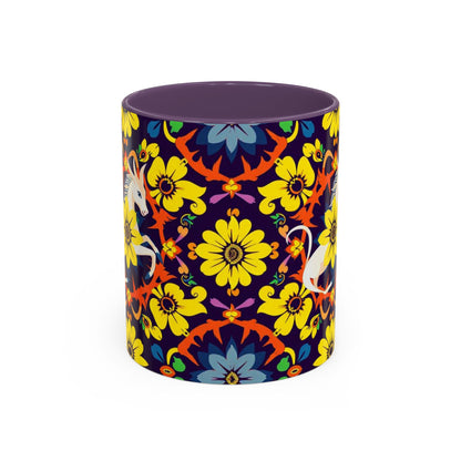 Accent Coffee Mug, Aquarius, Zodiac v1, Flower Pattern, (11, 15oz)