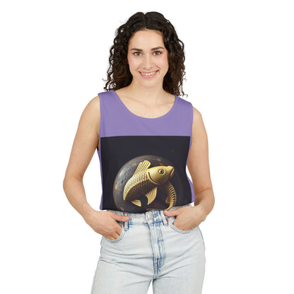Unisex Garment-Dyed, Tank Top, Pisces Design, Space Animal v1, 100% US cotton