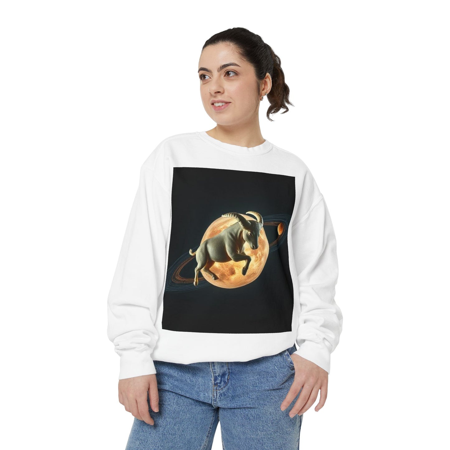 Garment-Dyed Sweatshirt, Unisex, Space Animal Design v1, Taurus