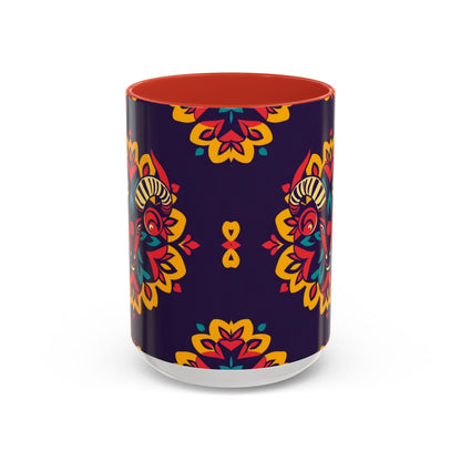 Accent Coffee Mug, Taurus, Zodiac v4. Flower Pattern, (11, 15oz)
