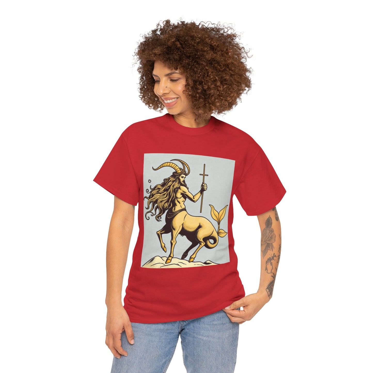 Unisex Heavy Cotton T-Shirt, Capricorn God v3, Zodiac Design