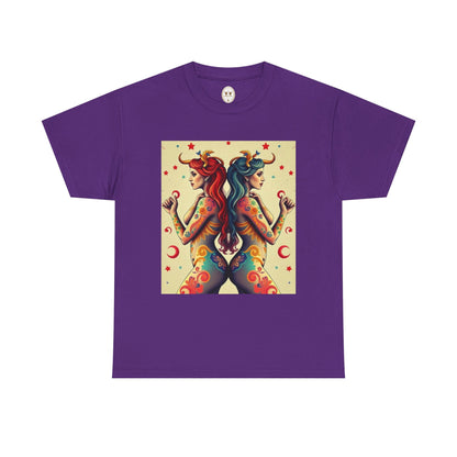Unisex Heavy Cotton T-Shirt, Gemini, Zodiac v4, Sexy Art