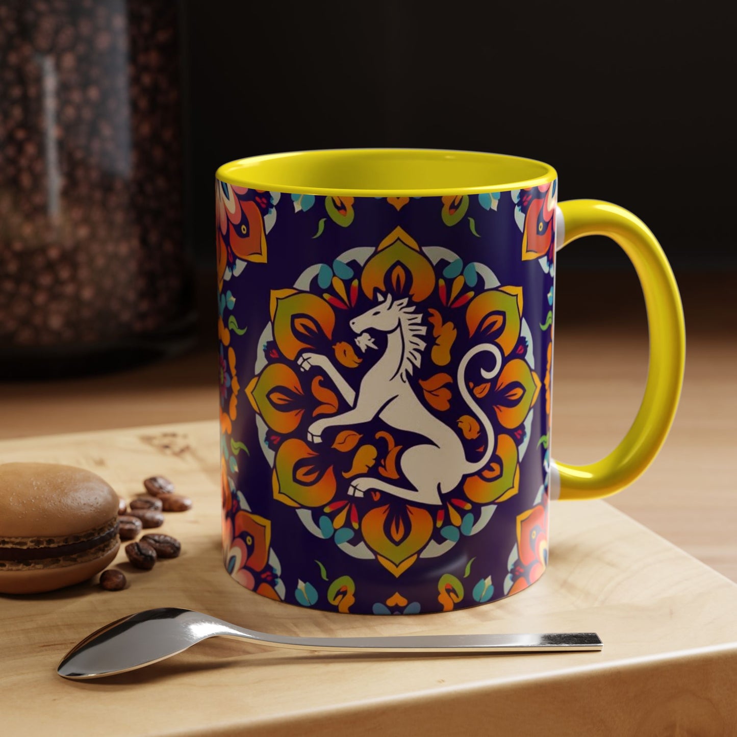 Accent Coffee Mug, Virgo, Zodiac v4. Flower Pattern, (11, 15oz)