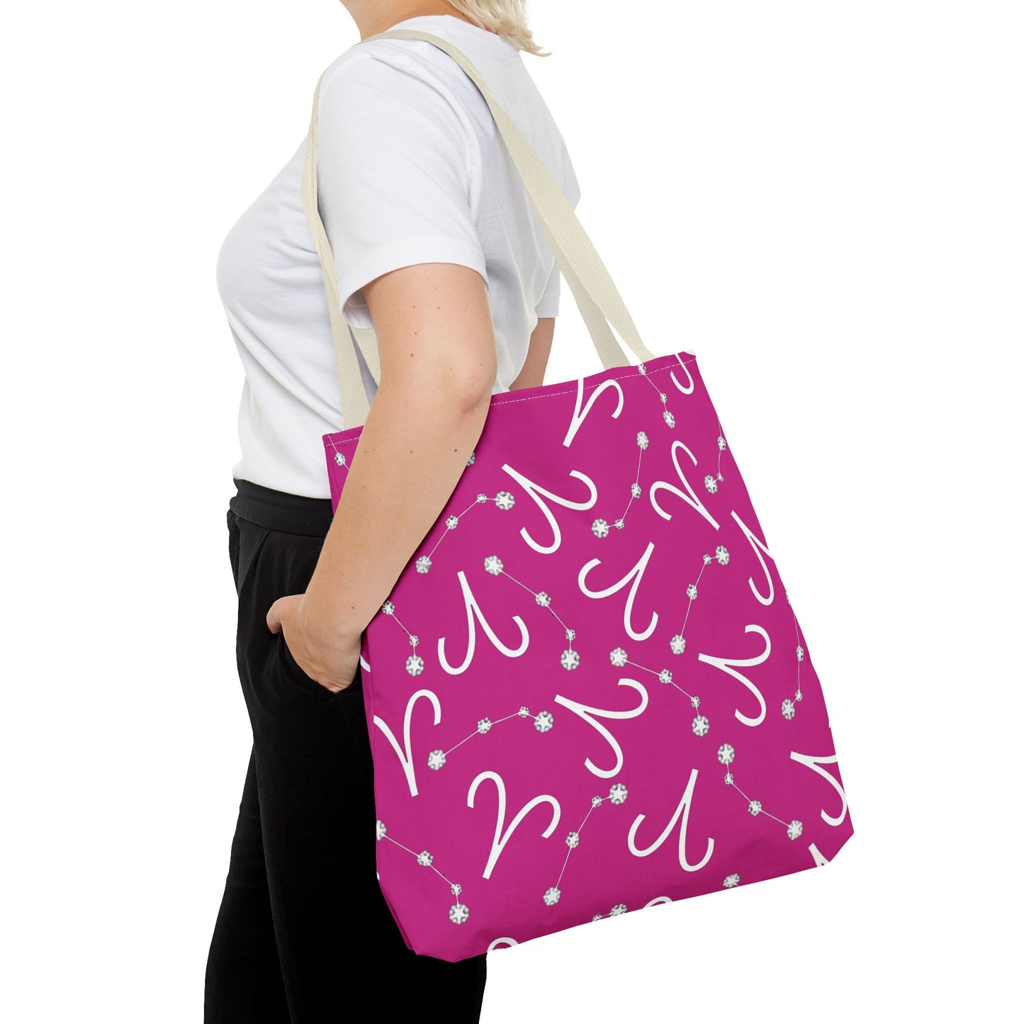 Tote Bag, Aries Zodiac Sign, AOP, (Pink, White)