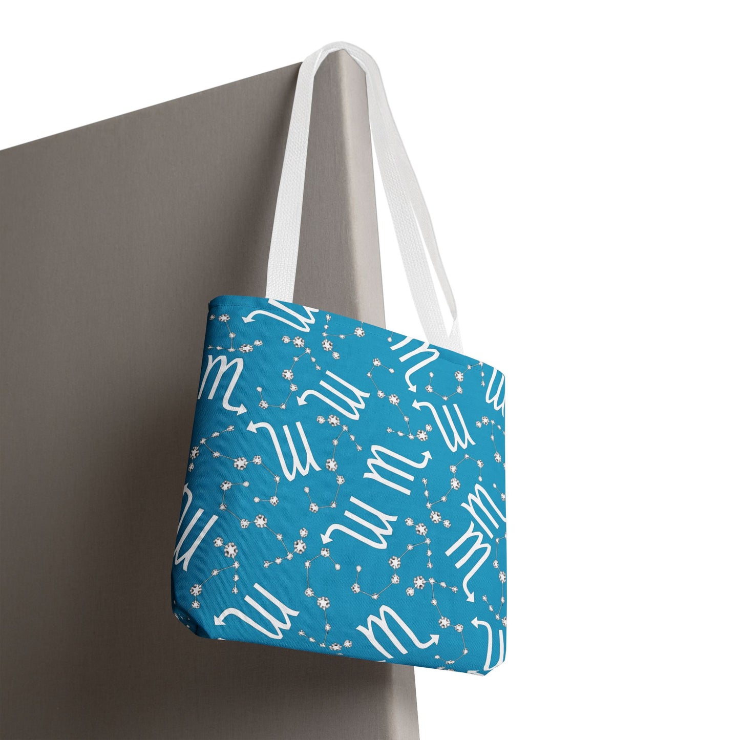 Tote Bag, Scorpio Zodiac Sign, AOP, (Turquoise, White)
