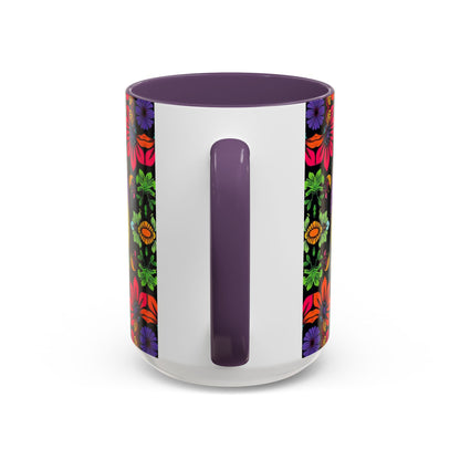 Accent Coffee Mug, Pisces, Zodiac v3, Flower Pattern, (11, 15oz)