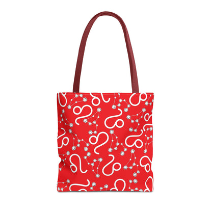 Tote Bag, Leo Zodiac Sign, AOP, (Red, White)