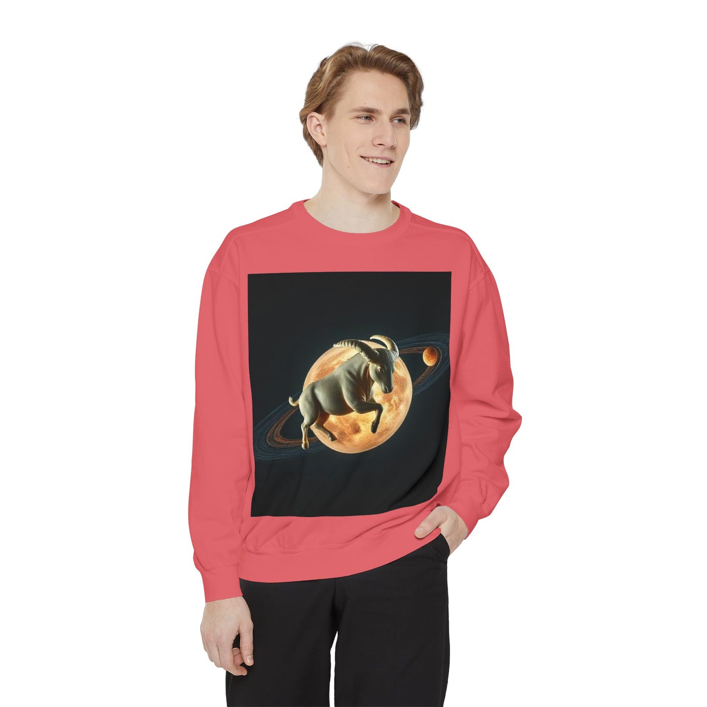 Garment-Dyed Sweatshirt, Unisex, Space Animal Design v1, Taurus
