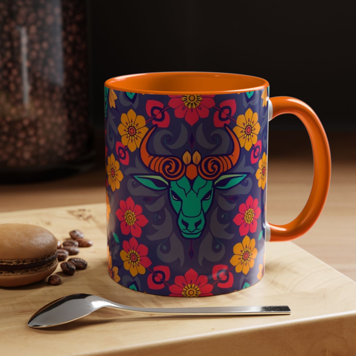 Accent Coffee Mug, Taurus, Zodiac. Flower Pattern, (11, 15oz)