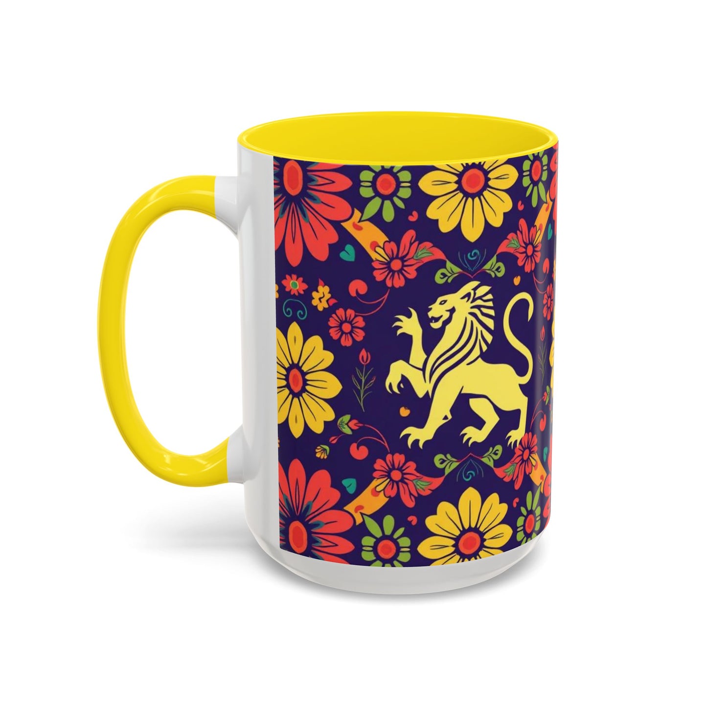 Accent Coffee Mug, Leo, Zodiac v3, Flower Pattern, (11, 15oz)