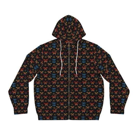 Full-Zip Hoodie (AOP), Aries, Zodiac v1, Pattern