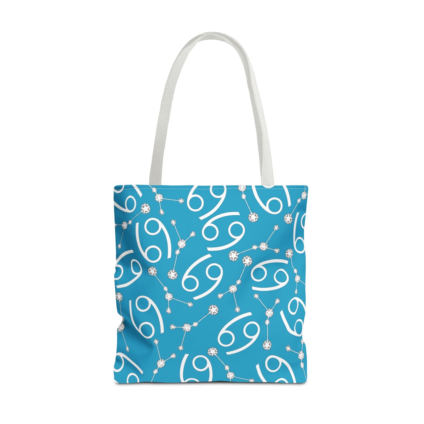 Tote Bag, Cancer Zodiac Sign, AOP, (Turquoise, White)