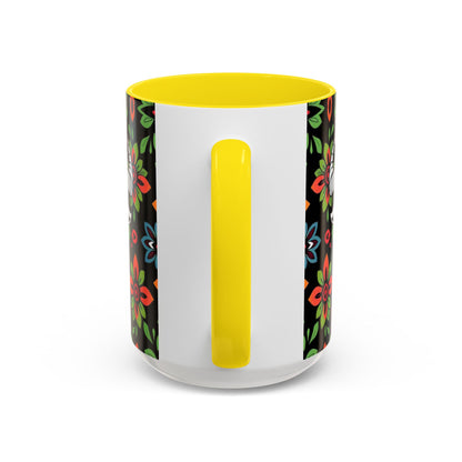 Accent Coffee Mug, Taurus, Zodiac v2. Flower Pattern, (11, 15oz)
