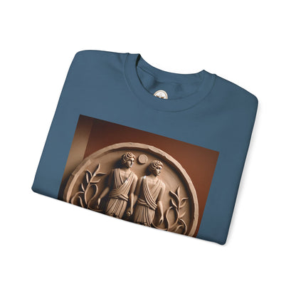 Unisex Heavy Blend™ Crewneck Sweatshirt, Stone Twins, Gemini Zodiac Design