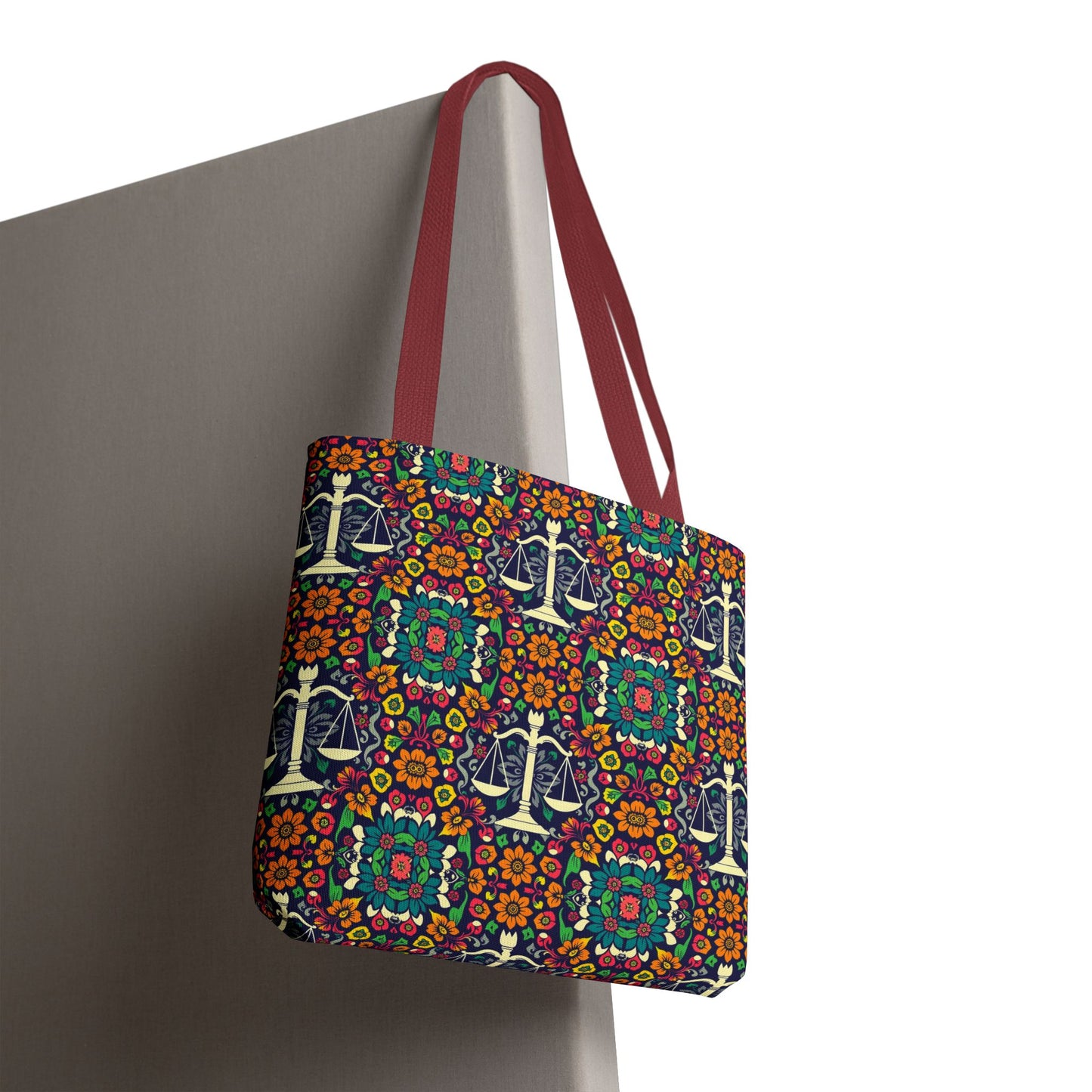 Tote Bag, (AOP), Libra, Zodiac v1, Flower Pattern