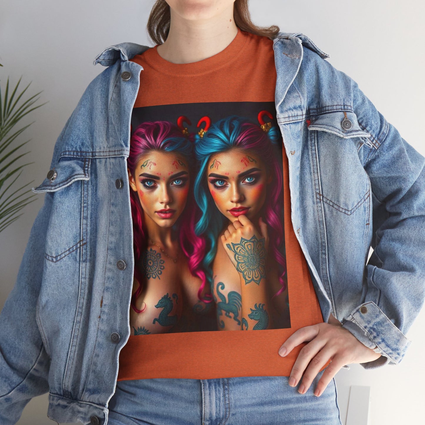 Unisex Heavy Cotton T-Shirt, Gemini, Zodiac v1, Sexy Art