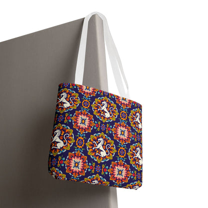 Tote Bag, (AOP), Virgo, Zodiac v3, Flower Pattern