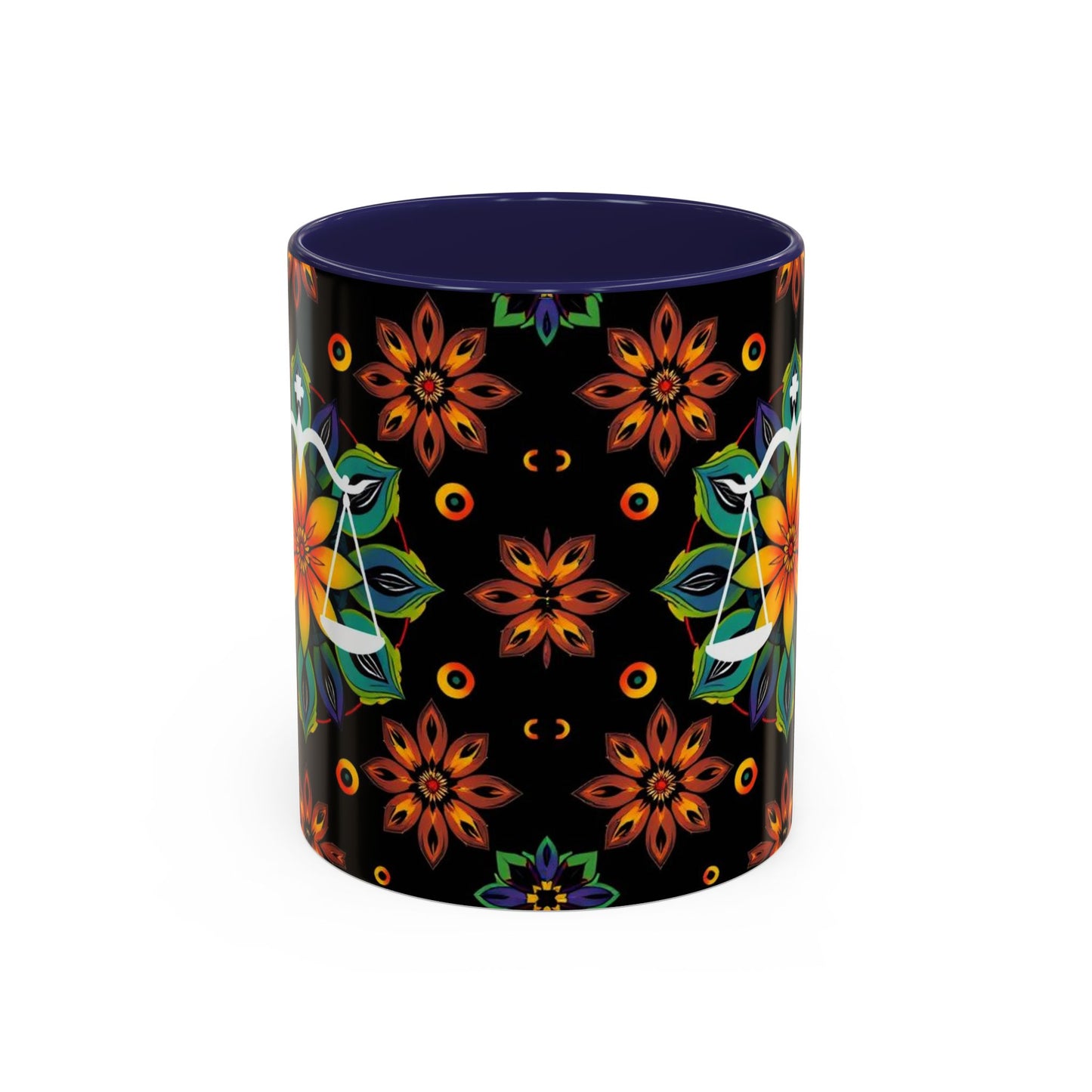 Accent Coffee Mug, Libra, Zodiac v4, Flower Pattern, (11, 15oz)