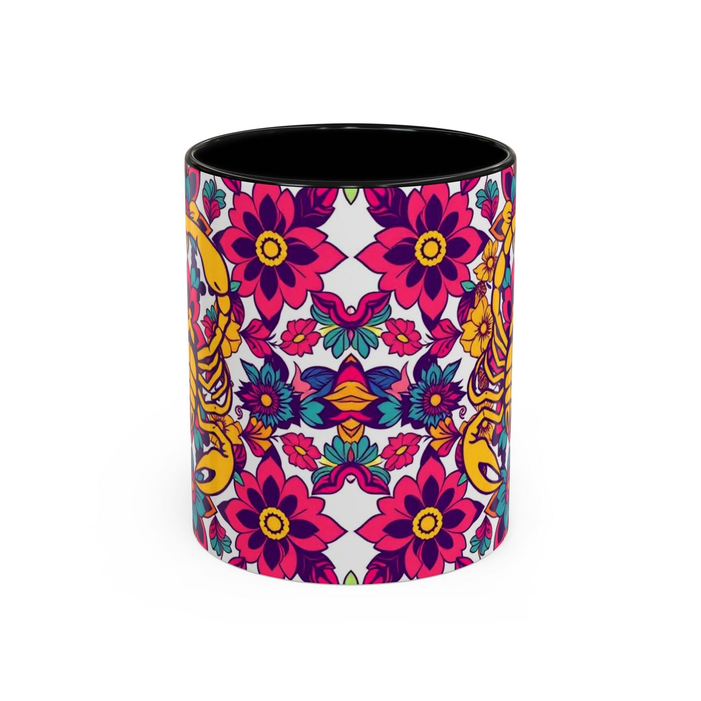 Accent Coffee Mug, Scorpio, Zodiac v2. Flower Pattern, (11, 15oz)