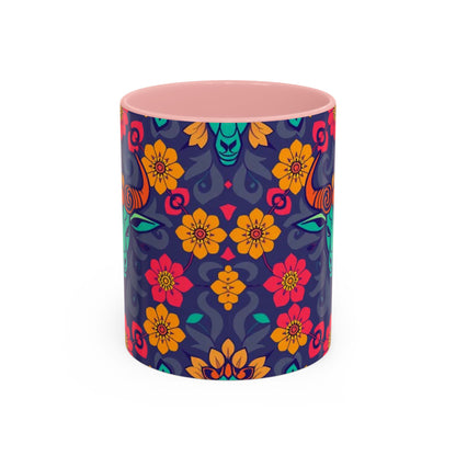 Accent Coffee Mug, Taurus, Zodiac. Flower Pattern, (11, 15oz)