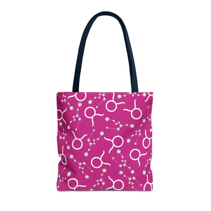 Tote Bag, Taurus Zodiac Sign, AOP, (Pink, White)