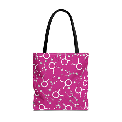 Tote Bag, Taurus Zodiac Sign, AOP, (Pink, White)