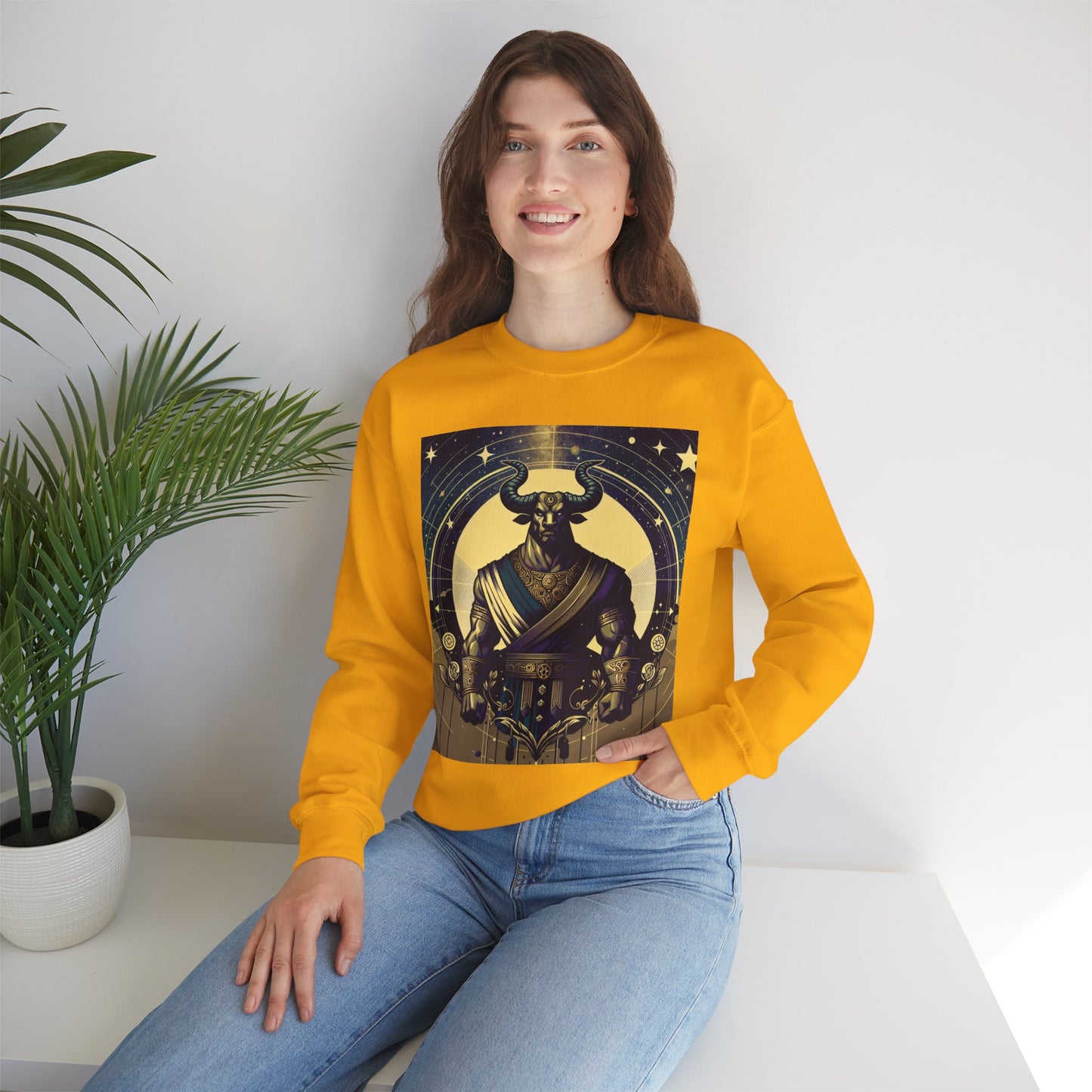 Unisex Heavy Blend™ Crewneck Sweatshirt, Minotaur, Taurus Zodiac Design