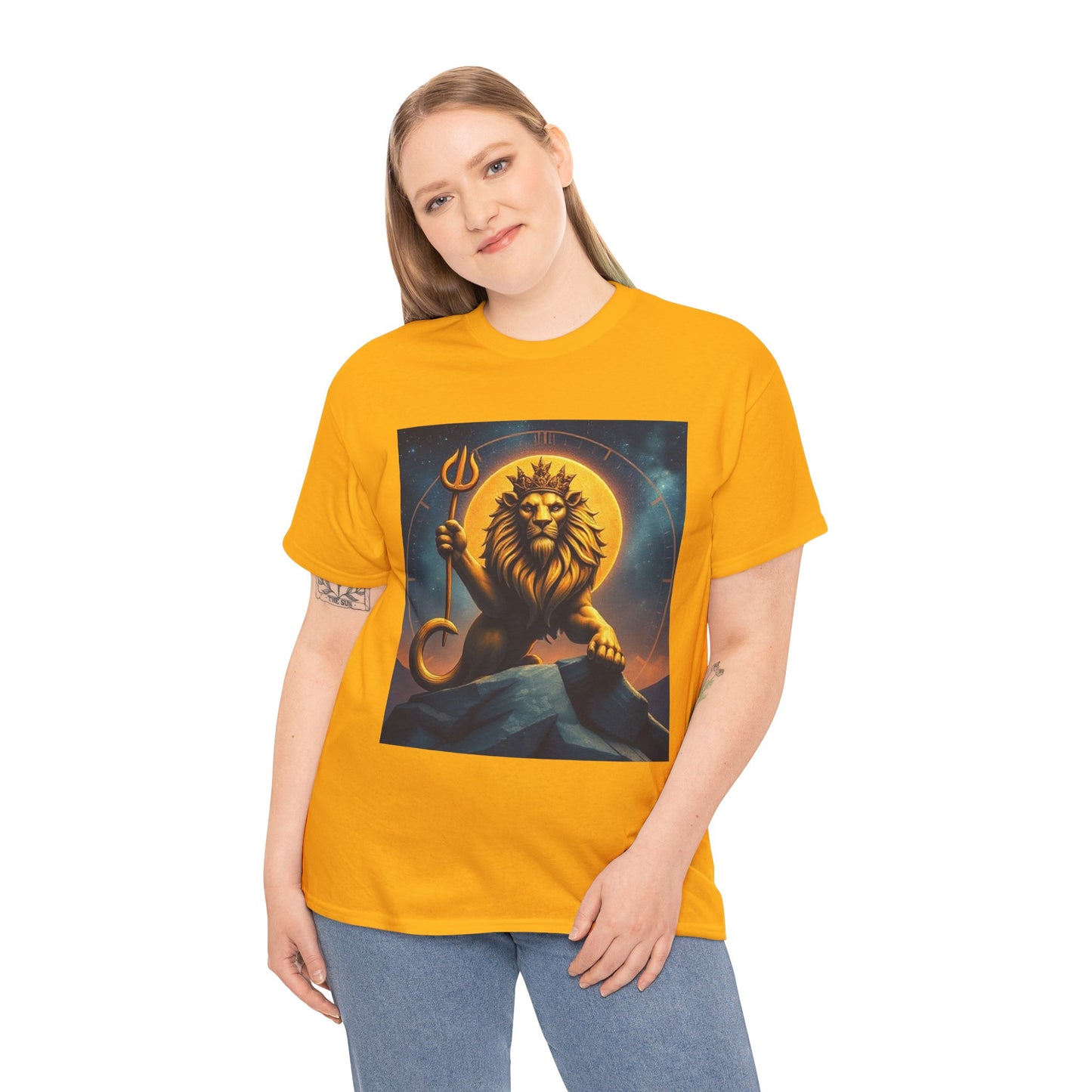 Unisex Heavy Cotton T-Shirt, King of Lions v2, Leo Zodiac Design