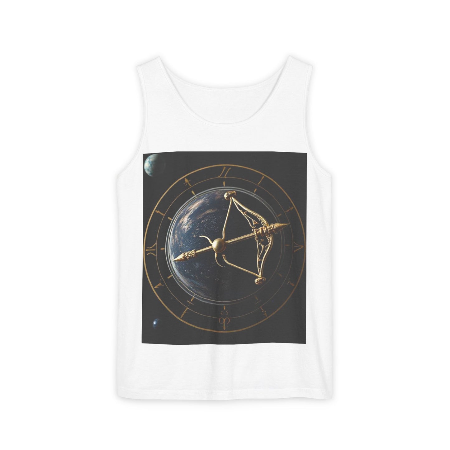 Unisex Garment-Dyed, Tank Top, Sagittarius Design, Planet Symbol, 100% US cotton
