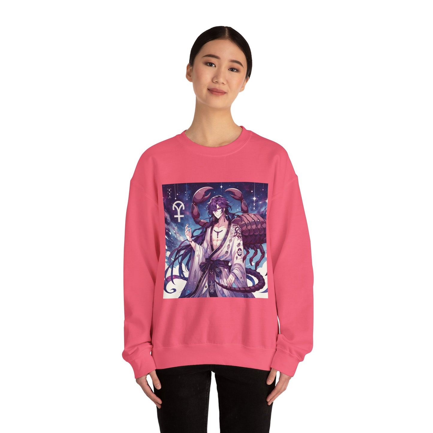 Unisex Heavy Blend™ Crewneck Sweatshirt, Scorpio Zodiac Design, purple scorpion anime