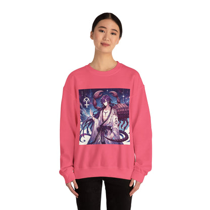 Unisex Heavy Blend™ Crewneck Sweatshirt, Scorpio Zodiac Design, purple scorpion anime