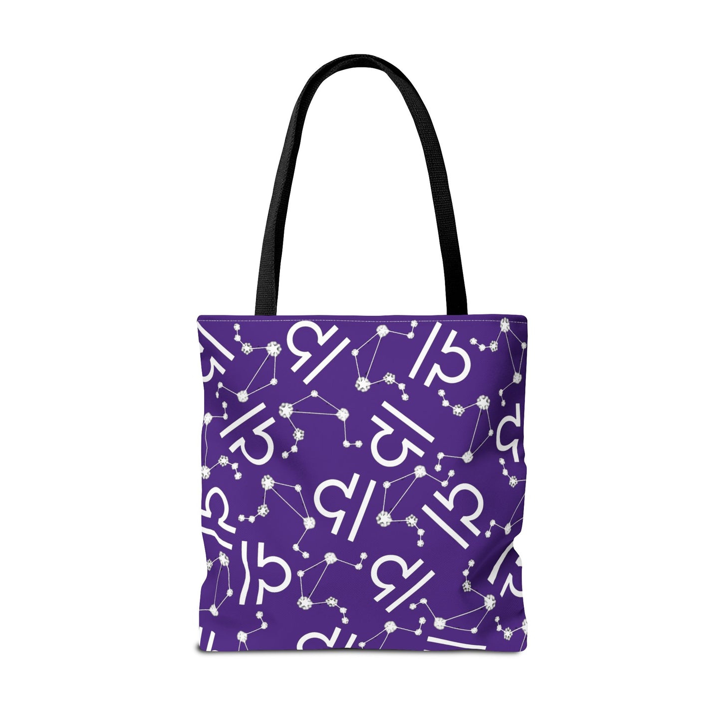 Tote Bag, Libra Zodiac Sign, AOP, (Purple, White)