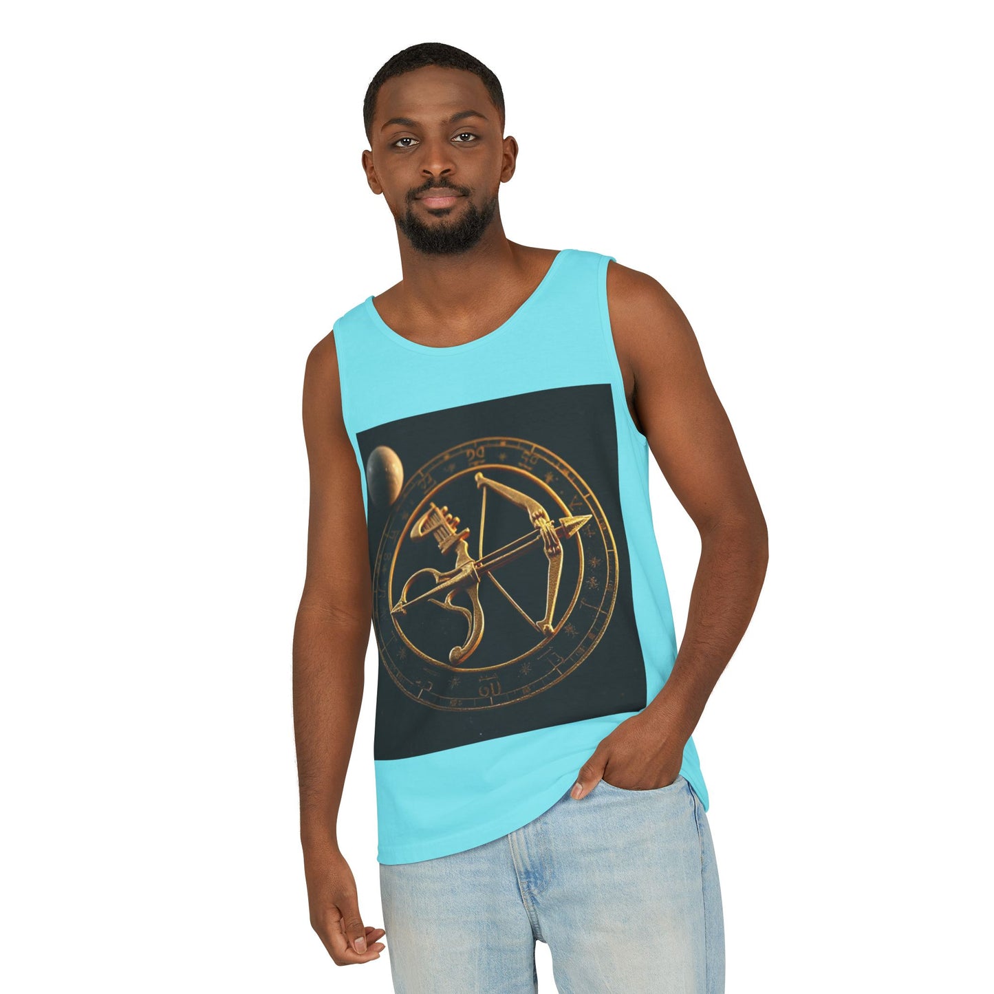 Unisex Garment-Dyed, Tank Top, Sagittarius Design, Planet Symbol v1, 100% US cotton