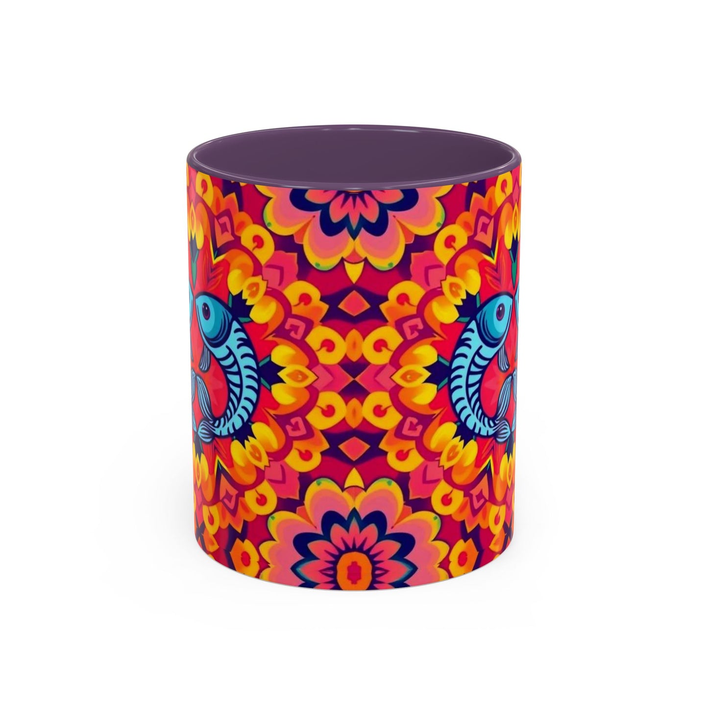 Accent Coffee Mug, Pisces, Zodiac v1, Flower Pattern, (11, 15oz)
