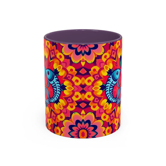Accent Coffee Mug, Pisces, Zodiac v1, Flower Pattern, (11, 15oz)