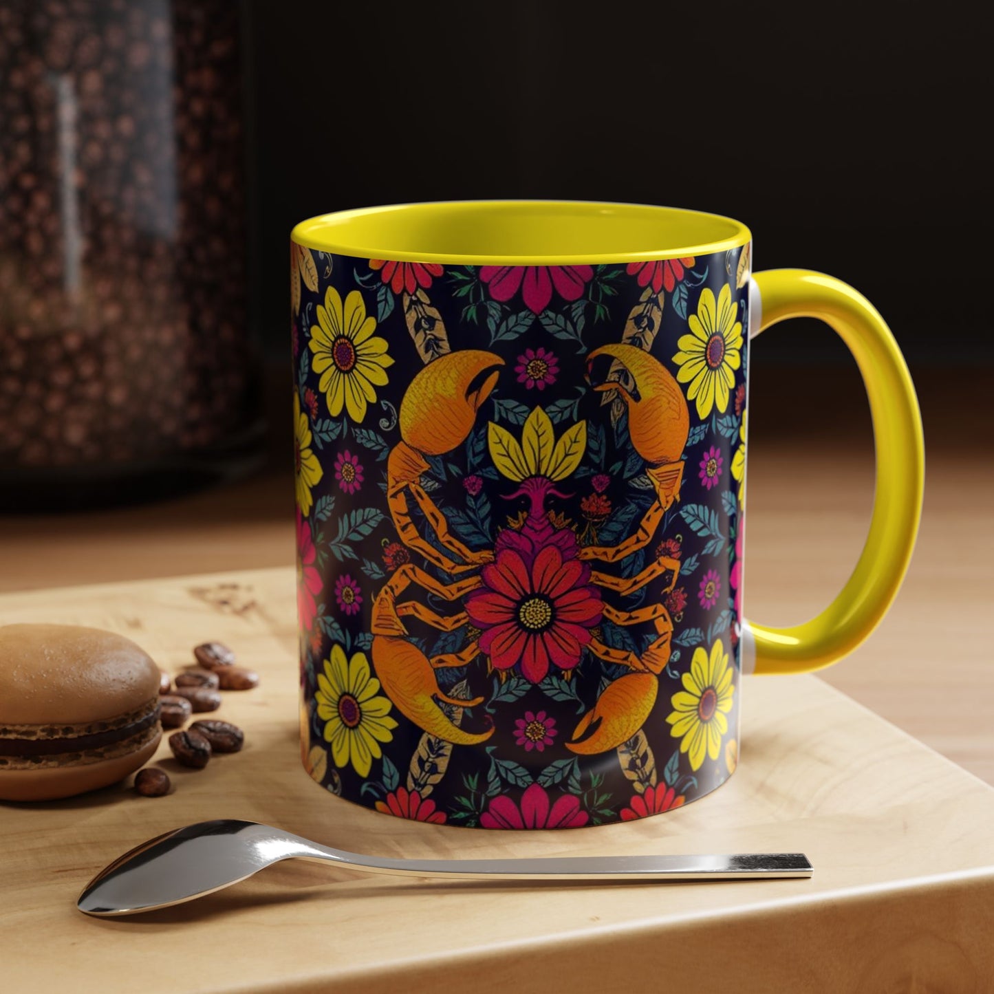 Accent Coffee Mug, Scorpio, Zodiac v3. Flower Pattern, (11, 15oz)