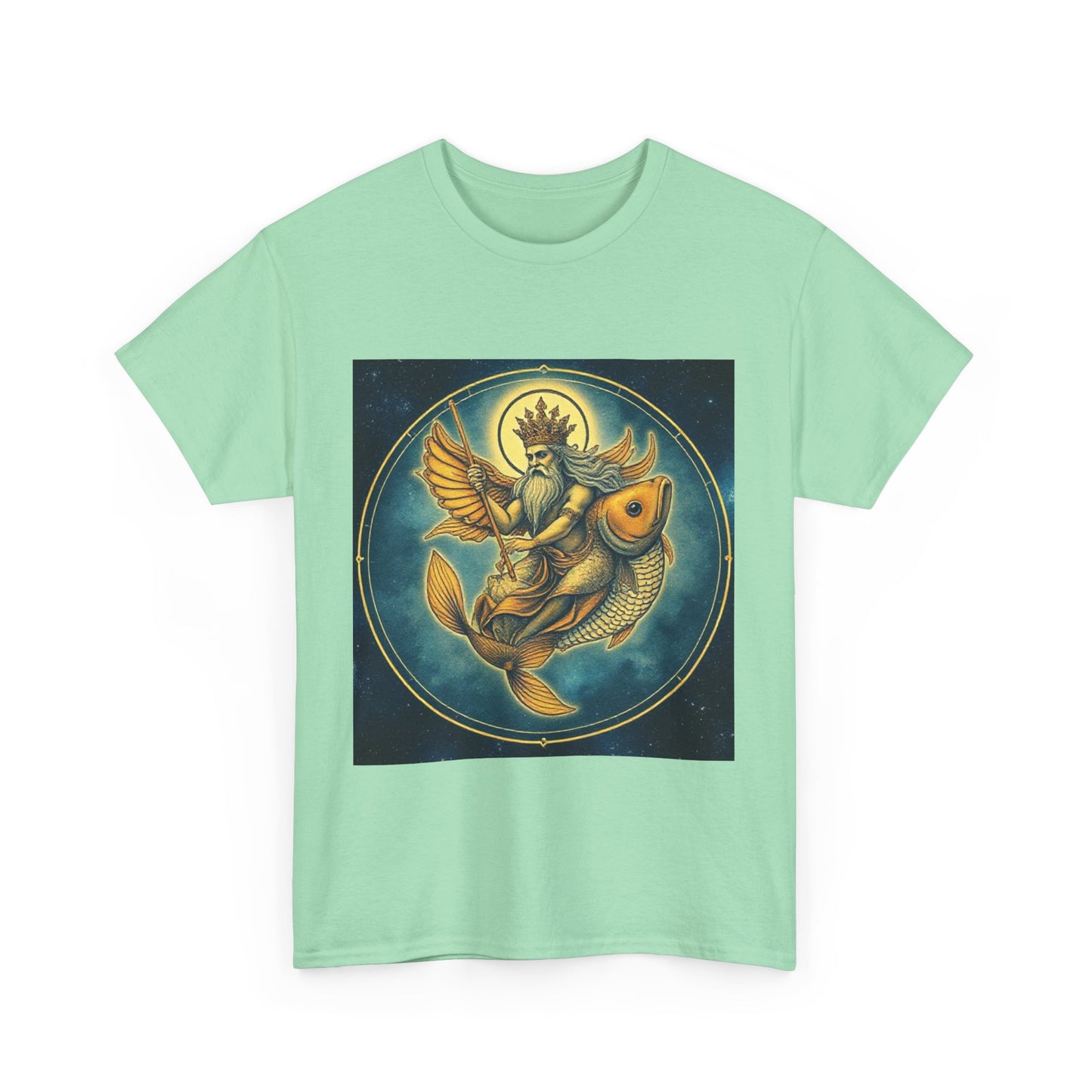 Unisex Heavy Cotton T-Shirt, Pisces King. Zodiac Design