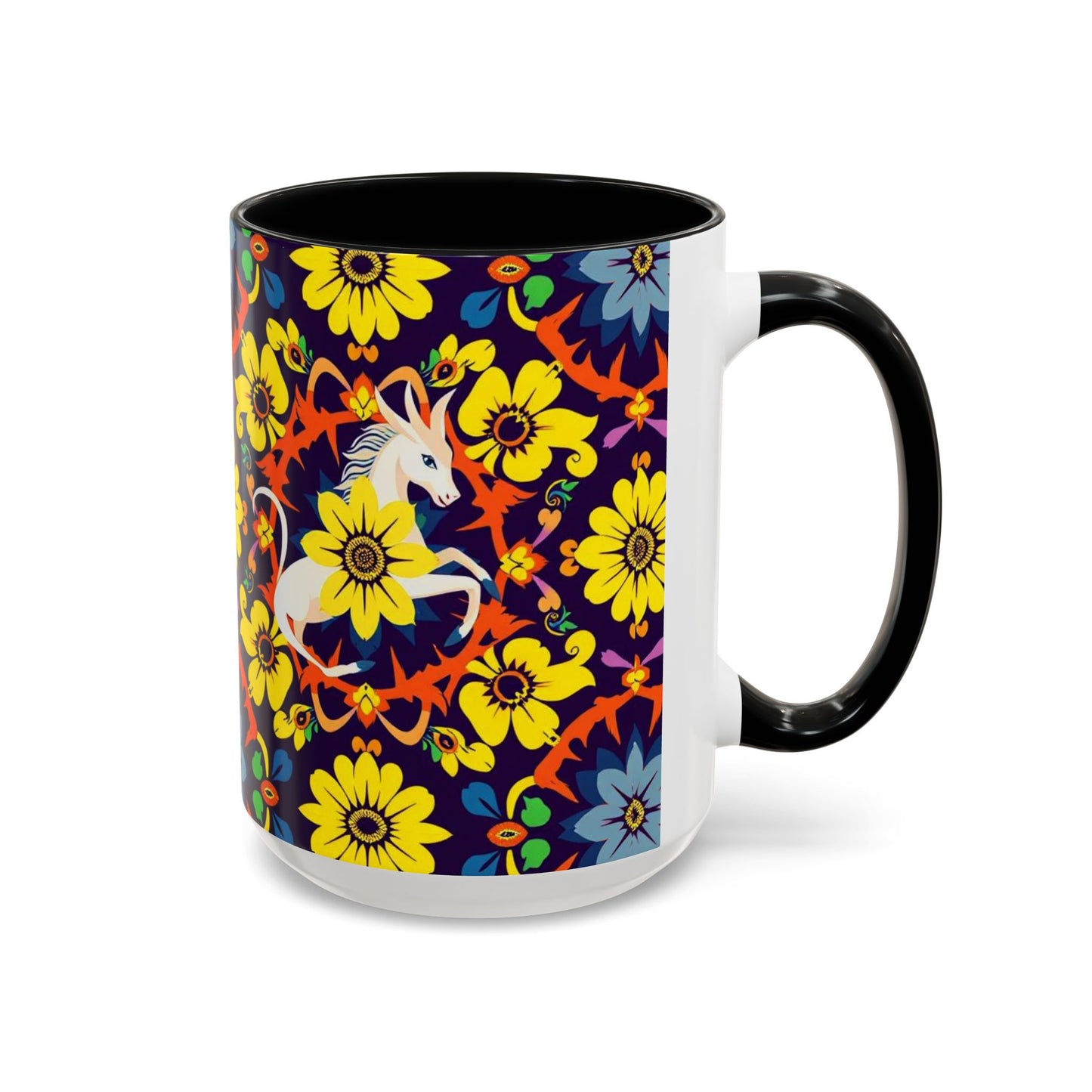 Accent Coffee Mug, Aquarius, Zodiac v1, Flower Pattern, (11, 15oz)