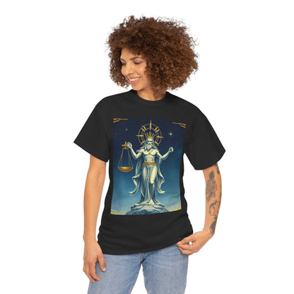 Unisex Heavy Cotton T-Shirt Space v2, Libra God, Zodiac Design
