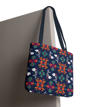 Tote Bag, (AOP), Pisces, Zodiac v6, Flower Pattern