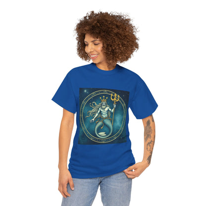 Unisex Heavy Cotton T-Shirt, Aquarius God 5v, Zodiac Design