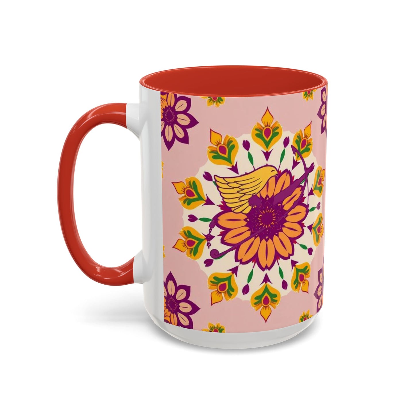 Accent Coffee Mug, Sagittarius, Zodiac v4. Flower Pattern, (11, 15oz)