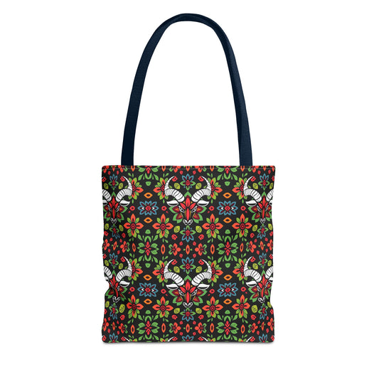 Tote Bag, (AOP), Taurus, Zodiac v4, Flower Pattern