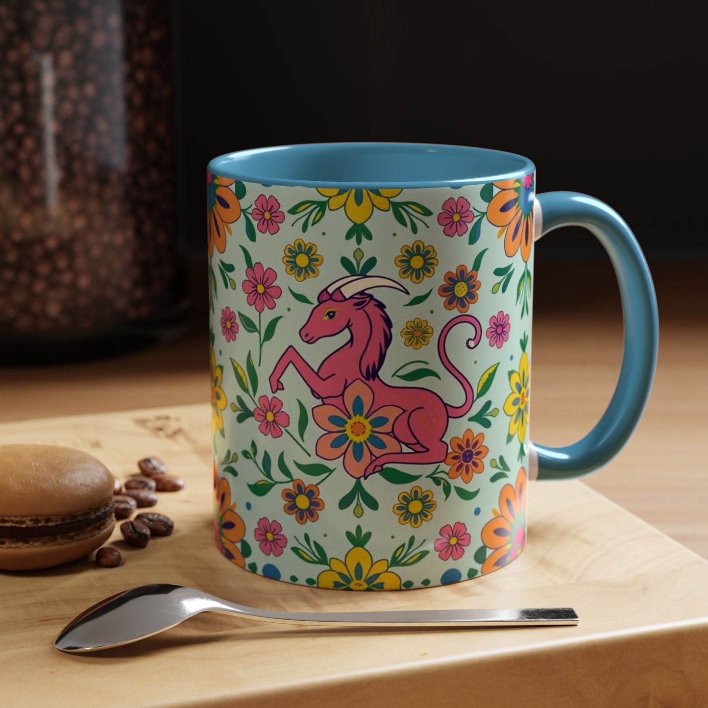 Accent Coffee Mug, Aquarius, Zodiac, Flower Pattern, (11, 15oz)