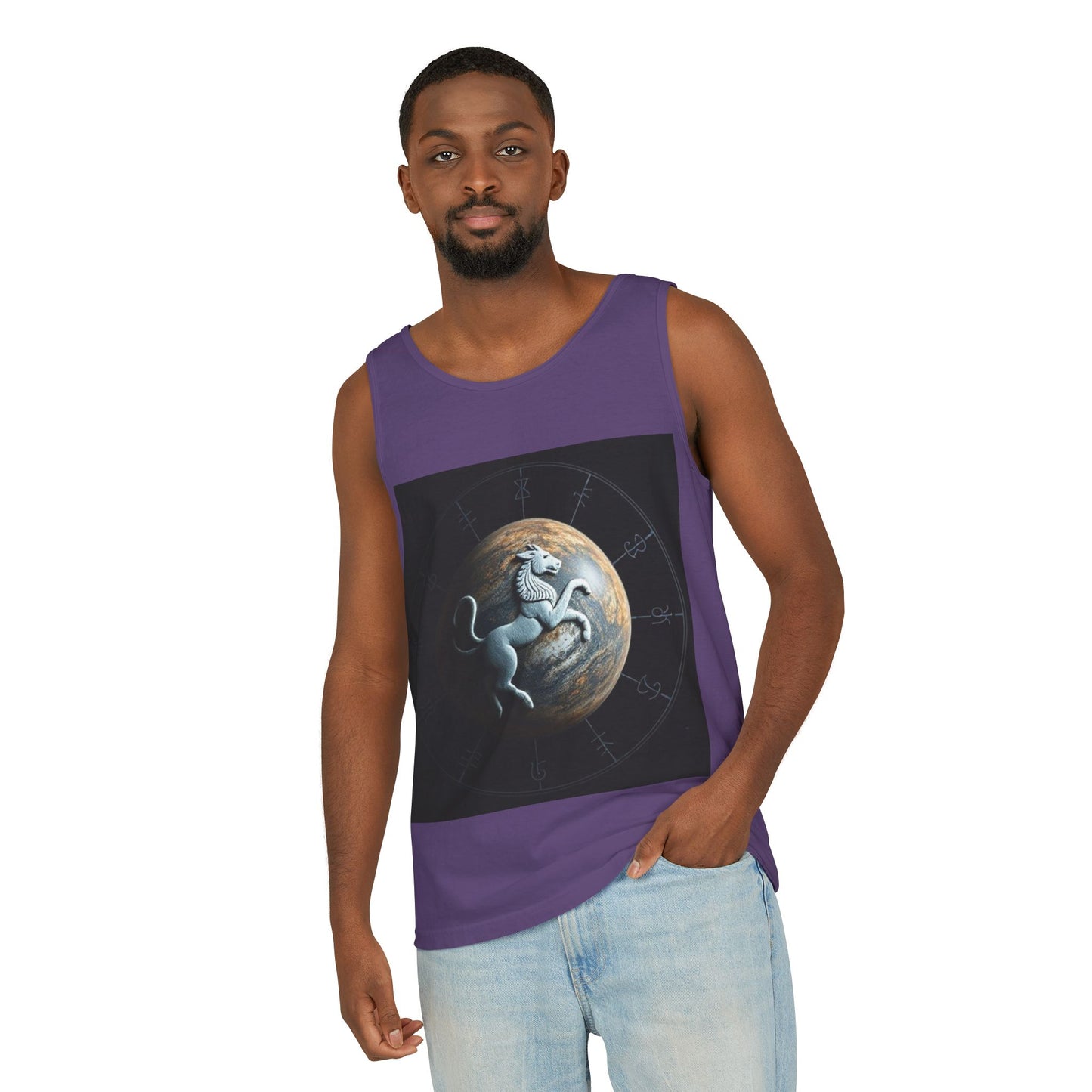 Unisex Garment-Dyed, Tank Top, Aquarius Design, Planet Animal, 100% Ringspun US cotton