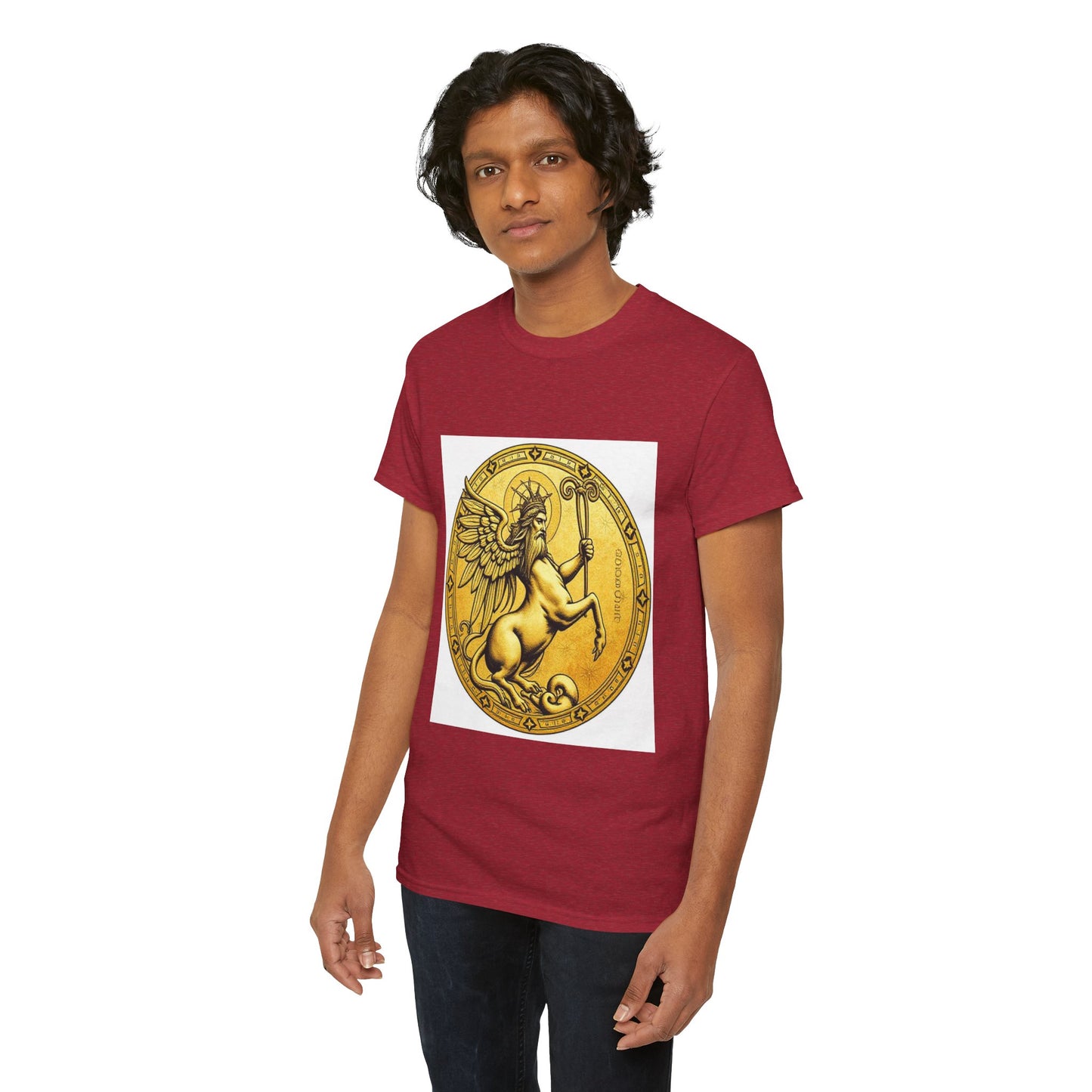 Unisex Heavy Cotton T-Shirt, Golden Angel Coin, Virgo Zodiac Design