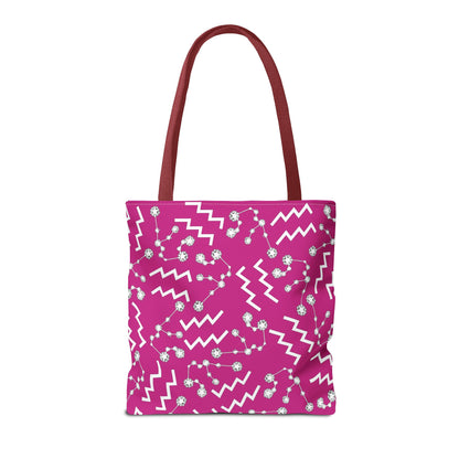 Tote Bag, Aquarius Zodiac Sign, AOP, (Pink, White)